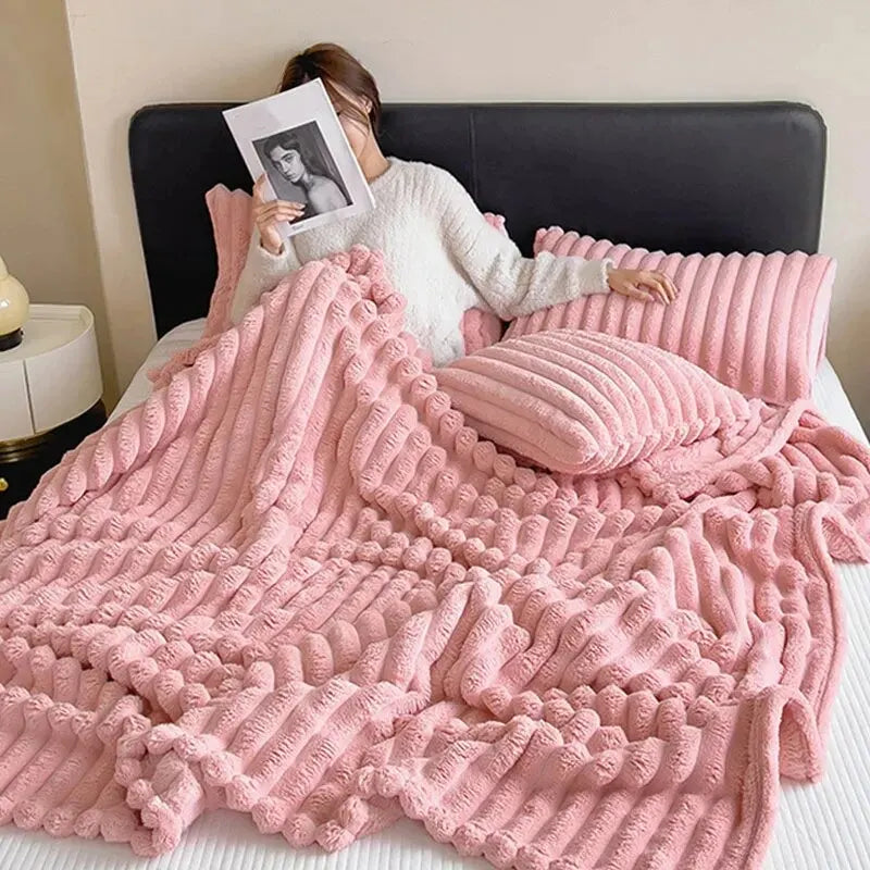 Luxe Coral Plush Rabbit Blanket