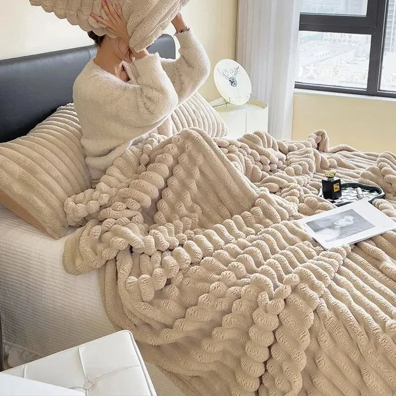 Luxe Coral Plush Rabbit Blanket