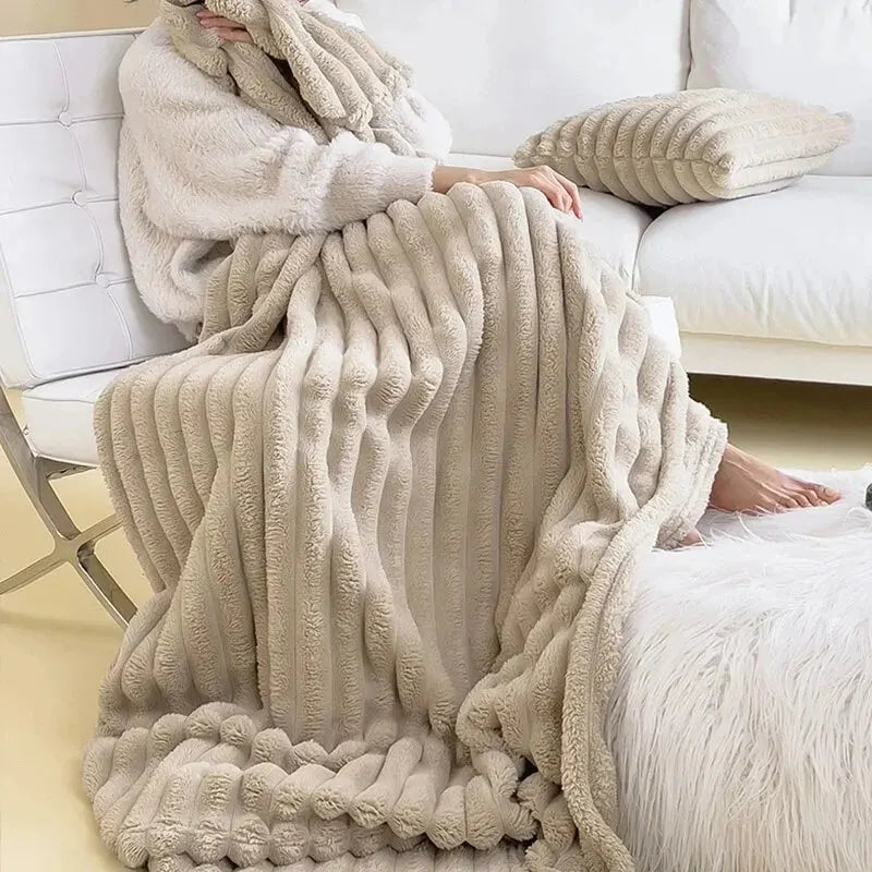 Luxe Coral Plush Rabbit Blanket