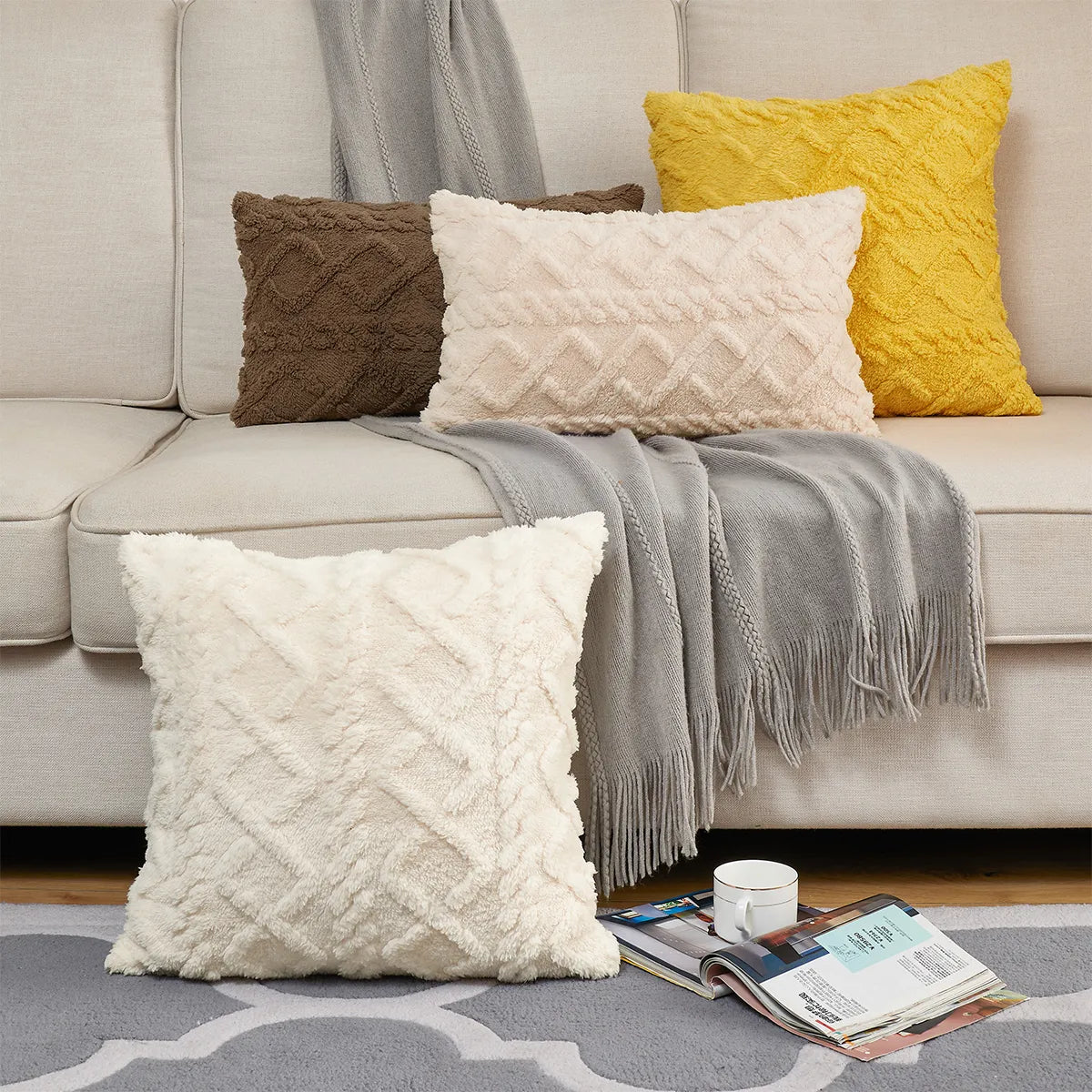 Luxe Retro Fluffy Pillowcase for Sofa