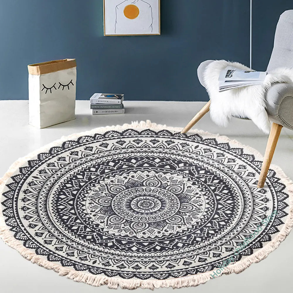 Boho Mandala Tassel Rug: Luxe Retro Floor Mat