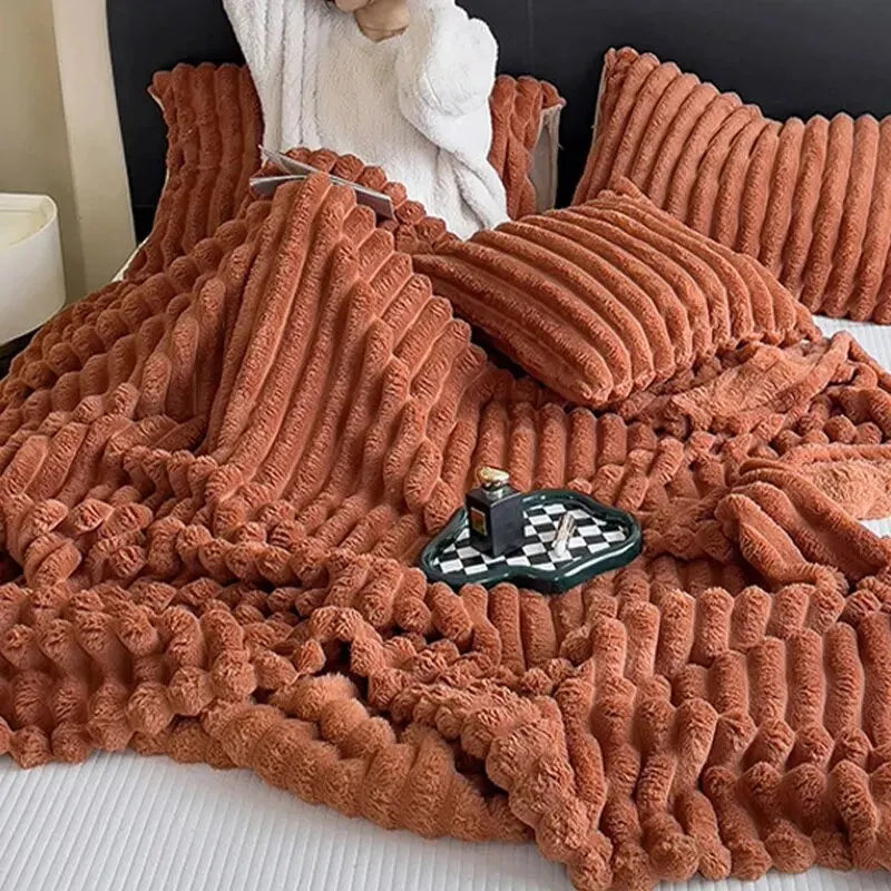 Luxe Coral Plush Rabbit Blanket